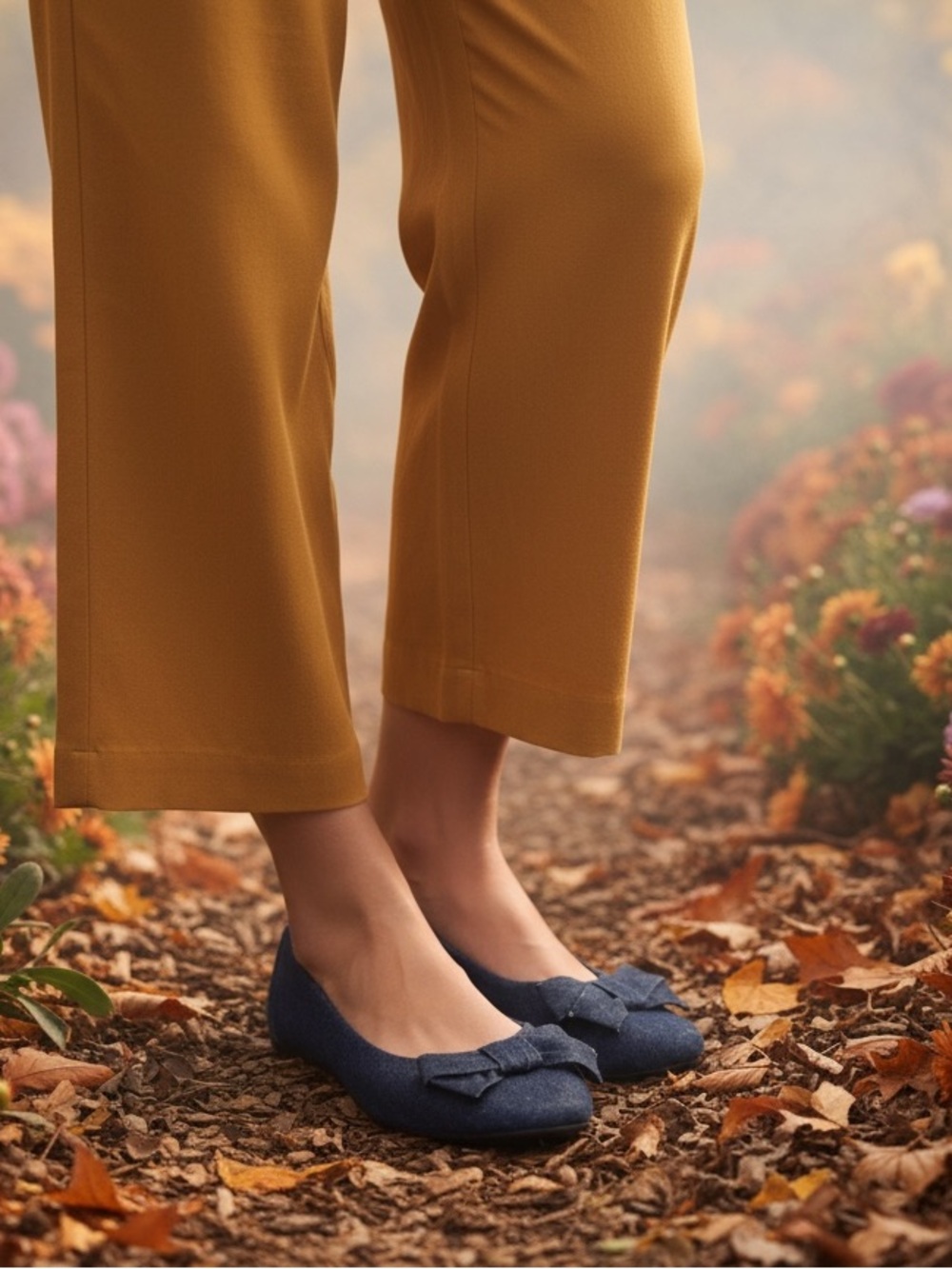 Clarks Navy Denim Bow Ballet Flats 9